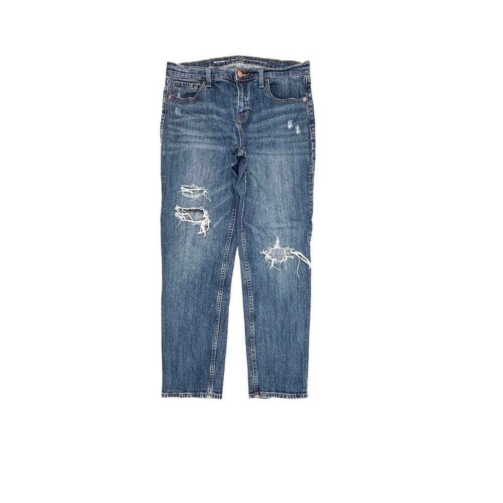 Old Navy Boyfriend Straight Distressed Women's size 8 Dark Wash Blue Denim Jeans